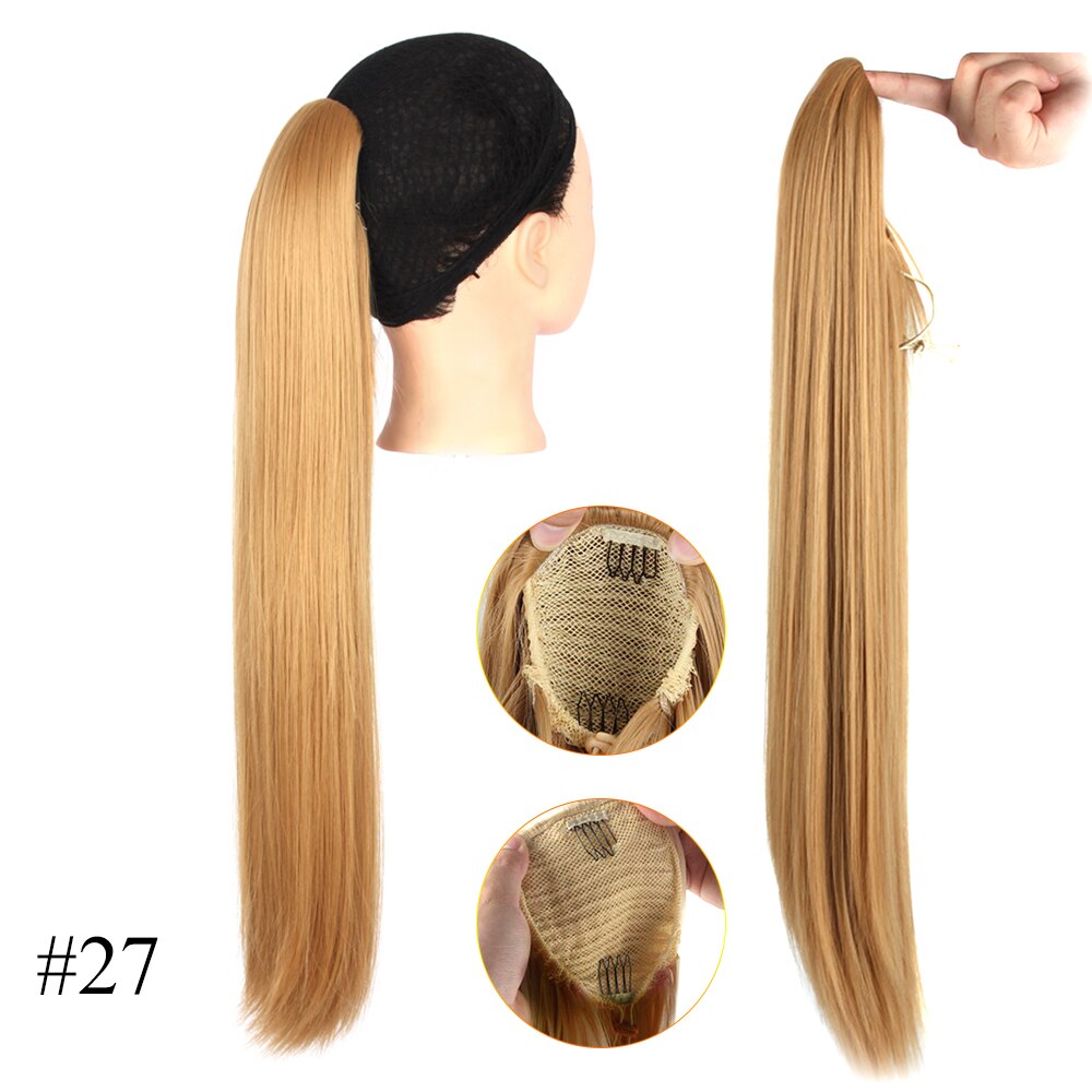 Straight Ponytail Synthtic Hair Extension Natural Color Drawstring Ponytail Soft Hair Bun Chignon Clip in Hair Tail For Women: 27