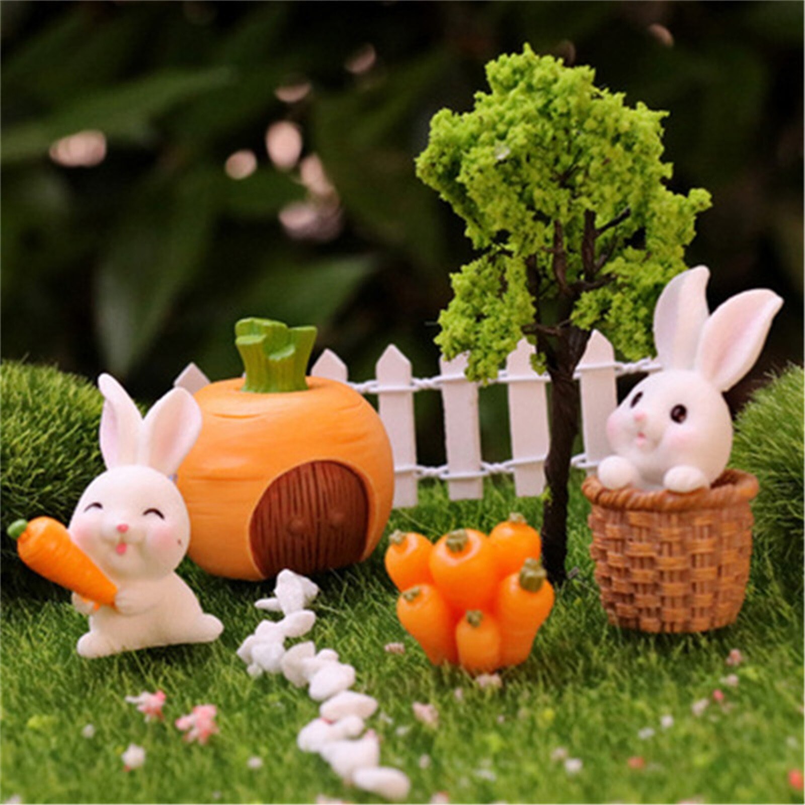 7Pcs Ambachten Woninginrichting Kleine Dier Schattige Konijn Tuinieren Tuinieren Vetplanten Hars Decoratieve Ornamenten Pasen Decoratie