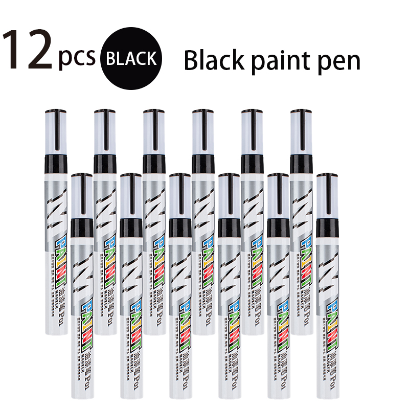 Color Waterproof Paint Marker Glass Plastic Ceramic Wood Metal Paper Car Paint Scratch Repair Pen Graffiti Tires Do Not Fade: 12 black pens