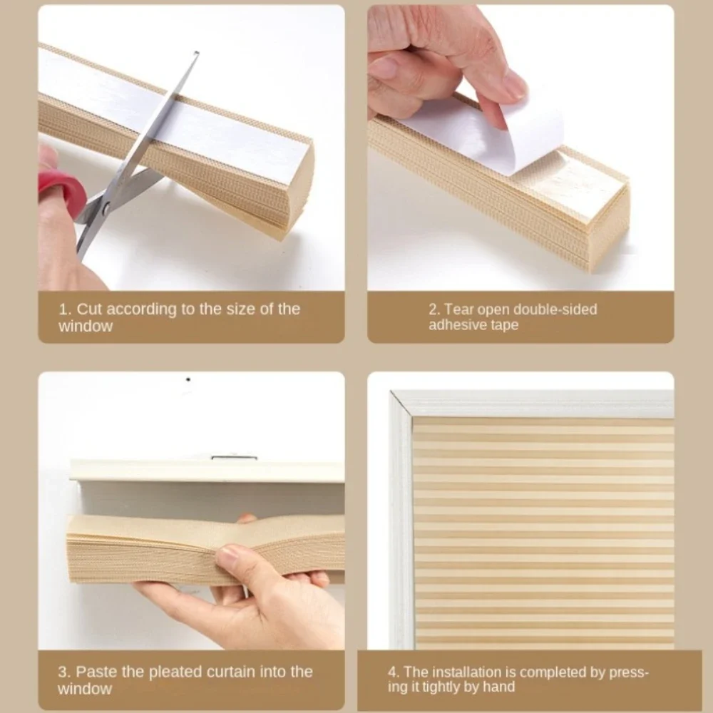 Selbstklebende Verdunkelungsjalousien für Fenster, Faltenjalousien, kabelloser Schatten, Lichtfilterschirme für Badezimmer, Küche, Büro, Vorhang
