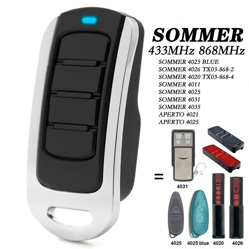 100% Compatible 433MHz 868MHz Sommer Garage Remote 4031 / Sommer 4011 Remote Control 868.35Mhz Garage Door Opener Rolling Code