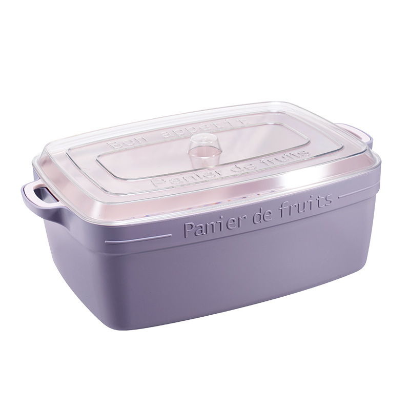 Cesta de drenaje de doble capa con cubierta, cuenco de limpieza de frutas y verduras, cesta de almacenamiento de frutas, cocina para lavar frutas: Purple rectangle