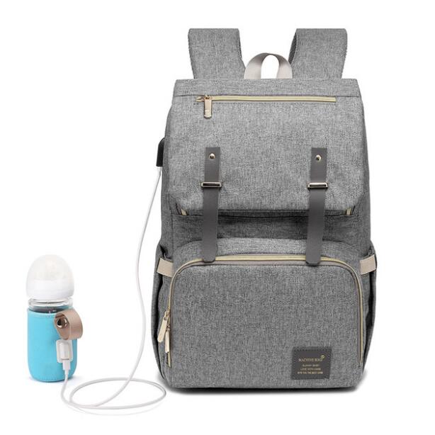 Diaper Bag Mummy Daddy Backpack Baby Stroller Bag Waterproof Oxford Handbag Nursing Nappy Bag Kits USB Rechargeable Holder: Gray