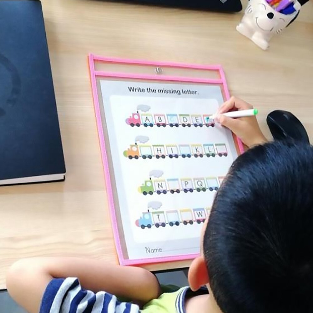 10x14 inch Dry Erase Pockets Worksheet Sleeve Ticket Holder Mixed Colors 20 Pack Drawing Board Dry Brush Bag File Pocket