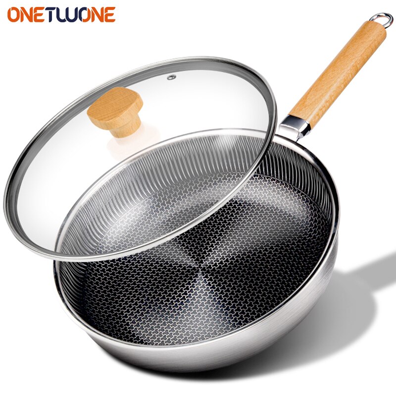 316 Stainless Steel Frying Pan Steel Skillet 3 Ply Cookware Deep Frying Pan Egg Cooking Pan Induction Cooker Gas Stove General
