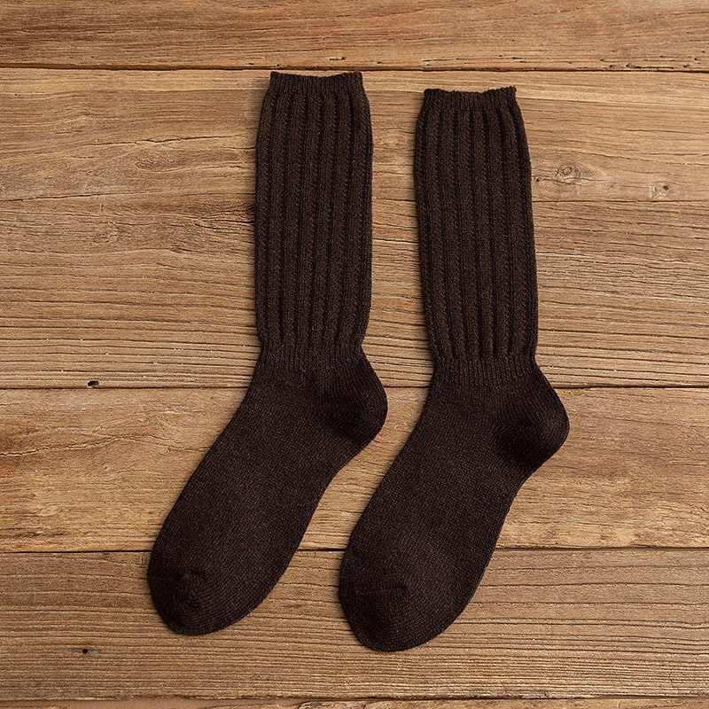 Harajuku Woollen Women Socks Soft Cotton Women Socks Solid Color High Tube Socks For Girls Winter Cute Thick Pile of Socks Lady: coffee