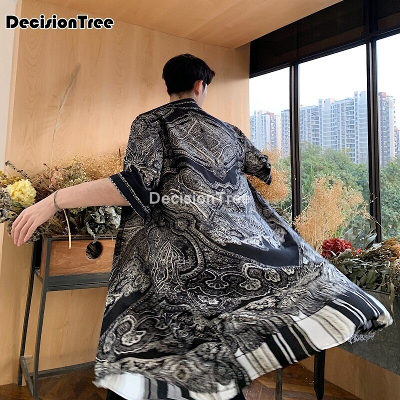 japanese kimono cardigan men haori yukata male samurai costume clothing short sleeve men long kimono shirt yukata haori