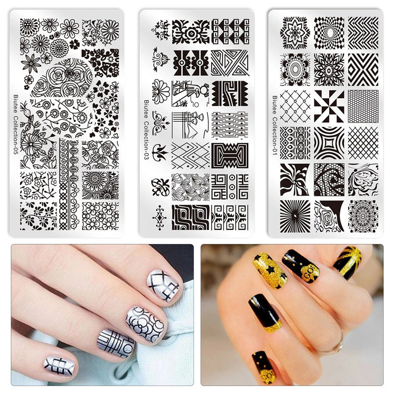 Biutee 12*6cm TAGEBUCH Nail art Vorlagen Stanzen Platte Blume Blatt Drucken Tier Brief Floral Muster Platten schablone Werkzeuge