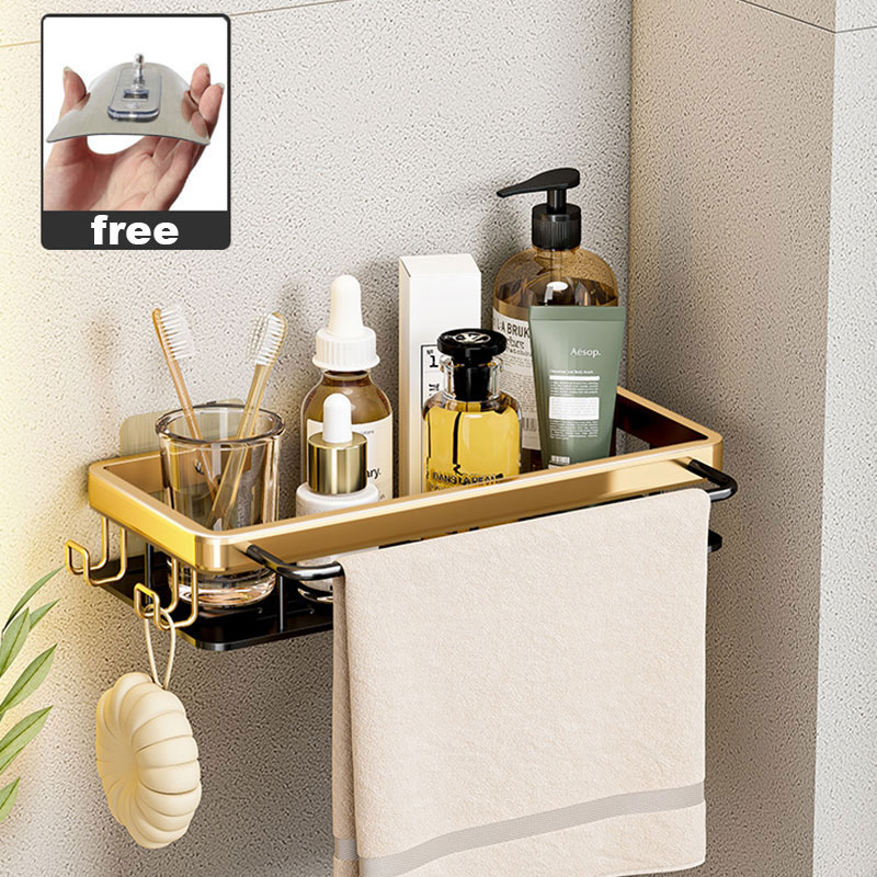 estantería wc sobre inodoro estanteria esquinera pared WHYY-estante de pared para baño, estante de ducha, organizador de esquina para baño, soporte de almacenamiento para champú, accesorios de aseo para el hogar: gold with rod