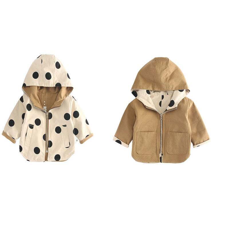 Chaquetas para niños , abrigos reversibles con capucha para bebés, abrigos de lunares a la para chicas, abrigos de otoño para niños pequeños, chaqueta cortavientos de primavera para niños