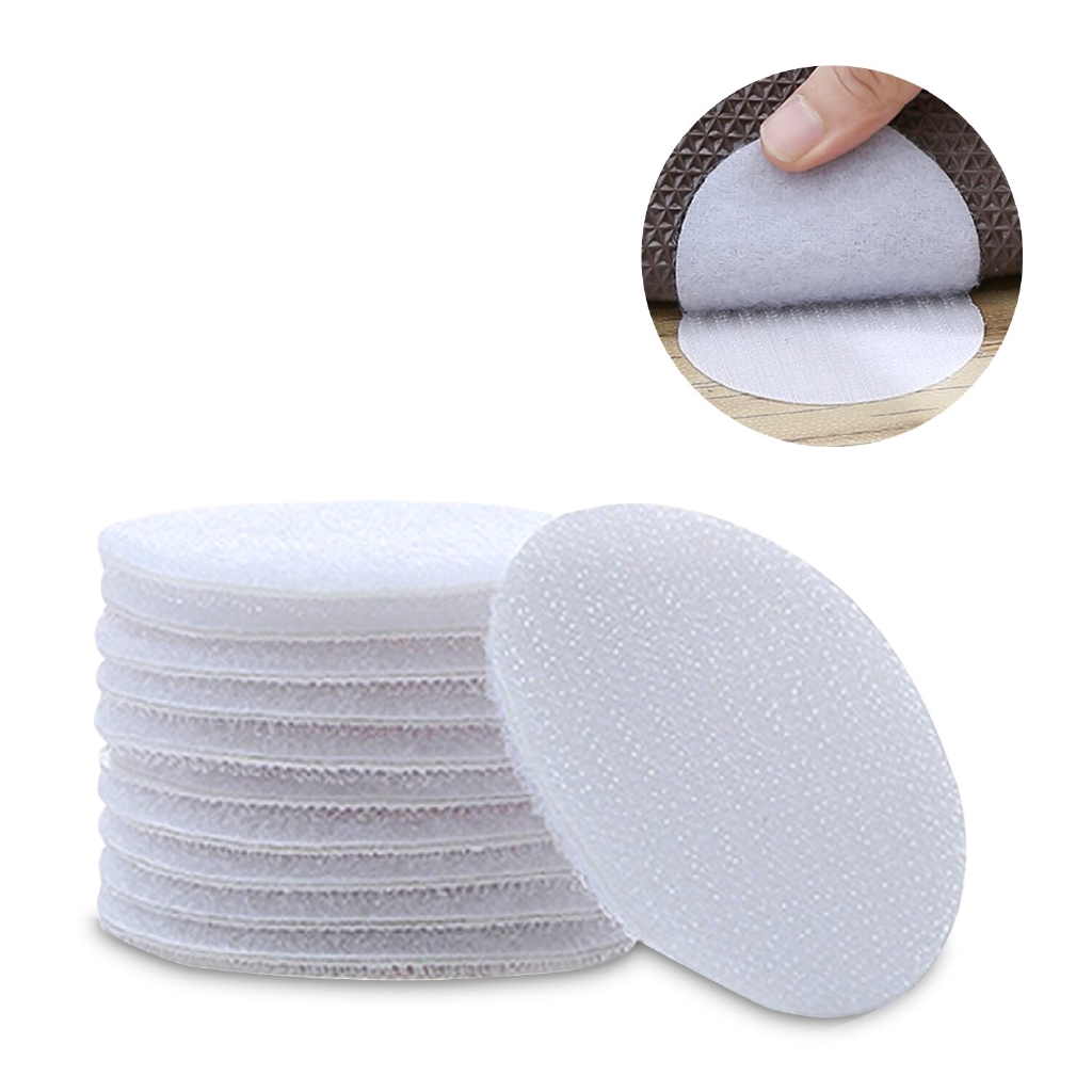 10 Stuks Dubbelzijdig Vaste Magic Sticky Ronde Zelfklevende Haak Lus Pads Non-Slip Houder Voor Sofa laken Tapijt Tafelkleed: white / 1 PCS