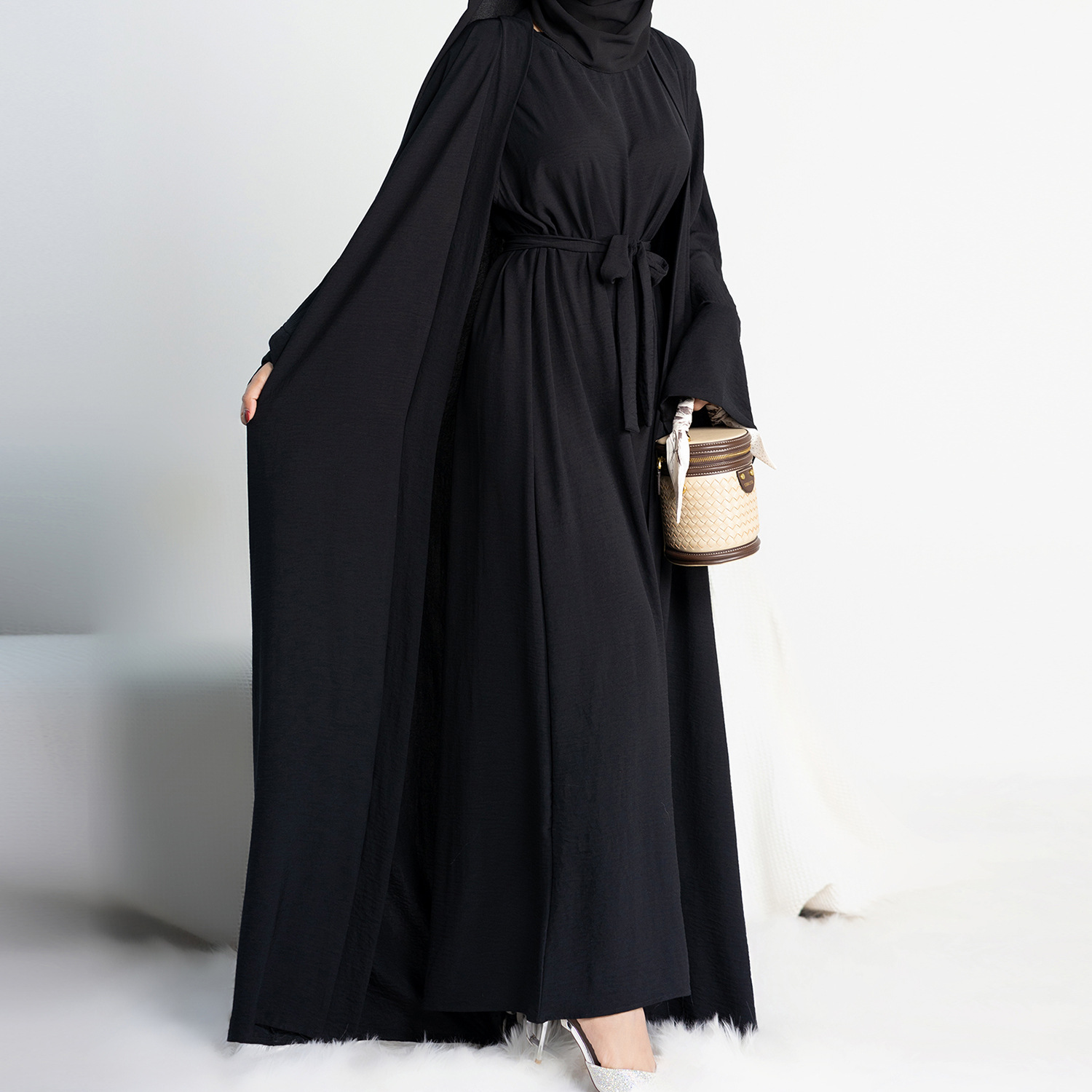 Abaya vestido Hijab sin mangas, conjunto musulmán a juego, bata islámica de lujo, vestido africano, Kimono marroquí, ropa de caftán, 2 uds./Set: L / Azul
