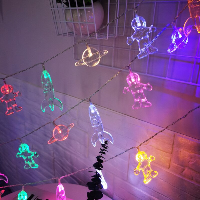 Guirlande lumineuse fusée planète 1.5m 3m, astronaute, alimenté par batterie, galaxie, décor de fête d&#39;anniversaire et de noël pour enfants