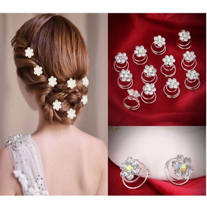 12 Stuks Crystal Rhinestone Flower Bridal Wedding Haarspelden Haarspelden Haar Clips Haarspeld Haar Accessoires Kapsels Haar Braider