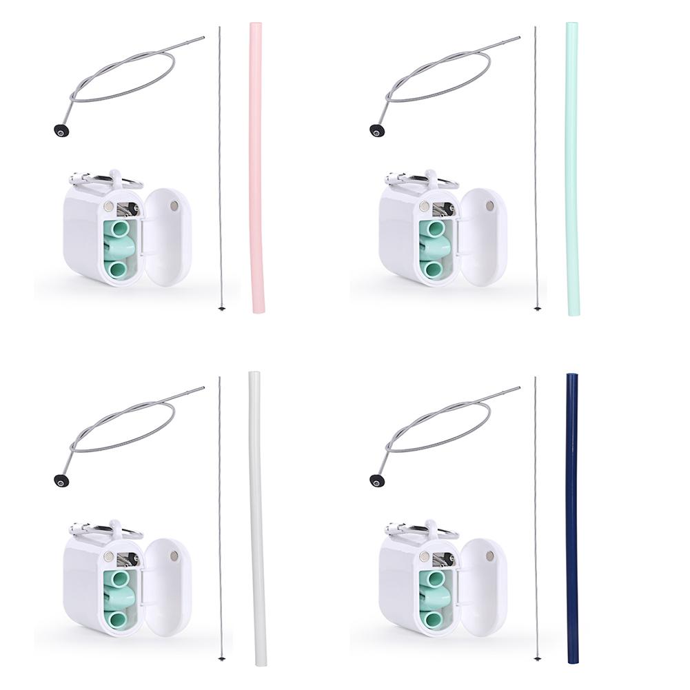 3pcs/set Reusable Silicone Straw Portable Drinking Straws Silicone Straight Tube Straw with Cleaning Brush Storage Box