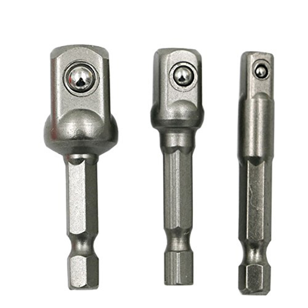 3Pcs Chrome Vanadium Staal Socket Adapter Wrench Hex Schacht Naar 1/4 "3/8" 1/2 "Extension Boren bar Hex Bit Set Power Tools