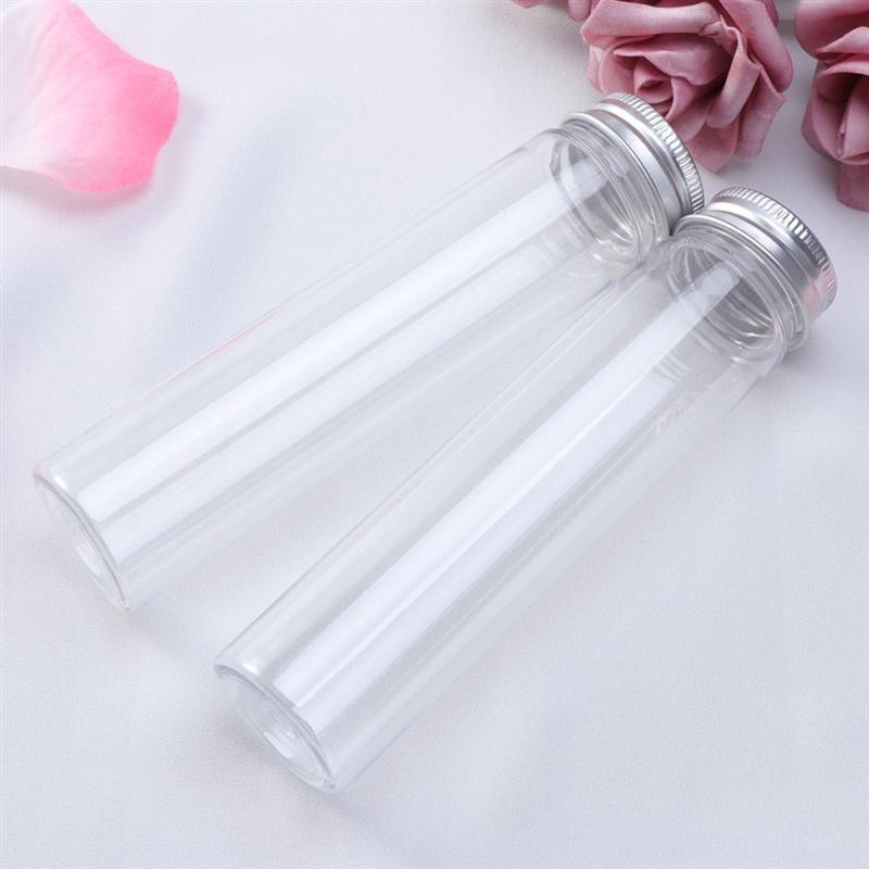 12 stk fladbundede plastik klare reagensglas med skruehætter slik kosmetiske rejsebeholdere  (10 stk rør , 2 stk tragt)