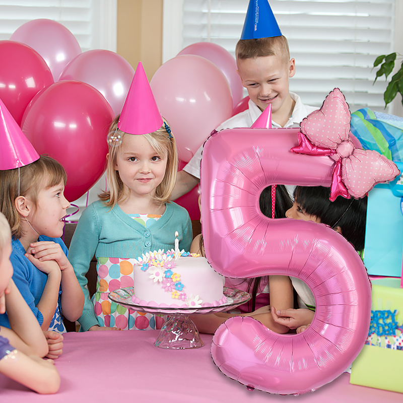 1pc grande 40 polegada número balão de folha rosa com arco 1 2 3 4 5 6 7 8 9 para crianças meninos meninas festa aniversário decorações do chuveiro do bebê