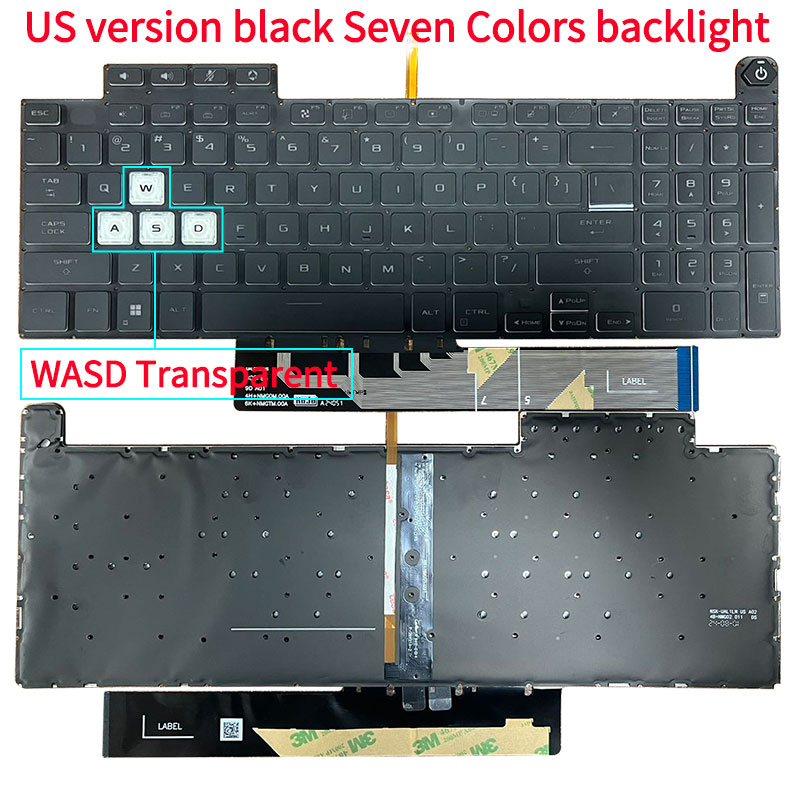 Yhdysvaltain taustavalaistu näppäimistö asus tuf gaming  f15 fx507zr fa507 fa507r fx707 fx517 ga507 -vaihtonäppäimistöille 6913 us 00 v210846 ds 1: Hopea