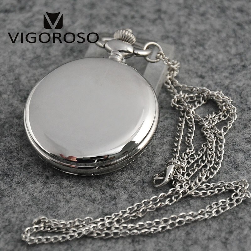 VIGOROSO-reloj de bolsillo de cuarzo para hombre y mujer, cronógrafo con números arábigos, esfera blanca, Estilo Vintage, Color plateado,
