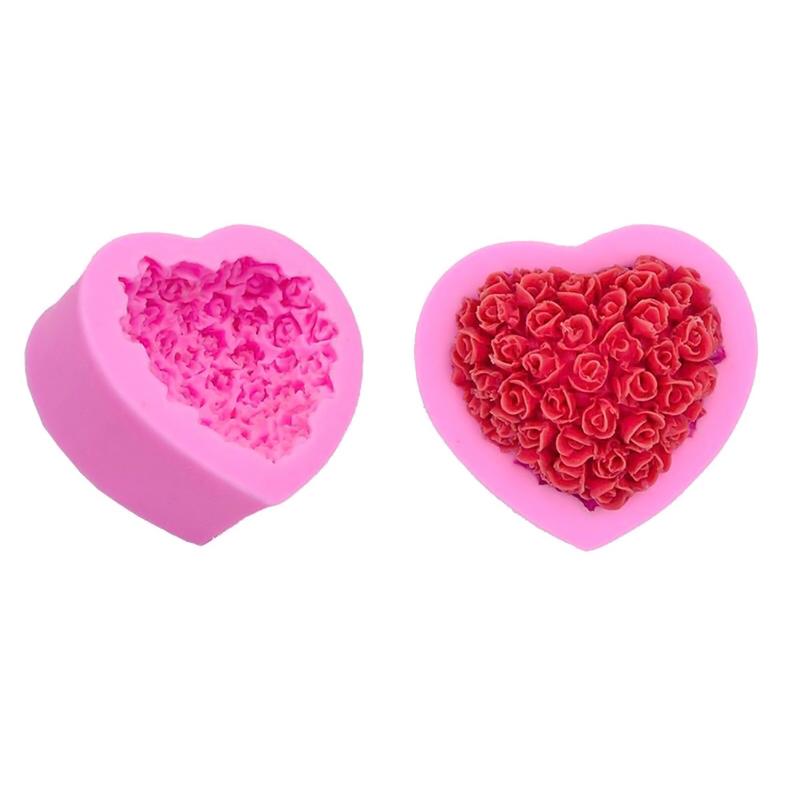 DIY Zachte Klei Handgemaakte Zeep Puddingvorm Hart Rose Patroon Fondant Chocolade Roos Bloem Zeep Siliconen Mal