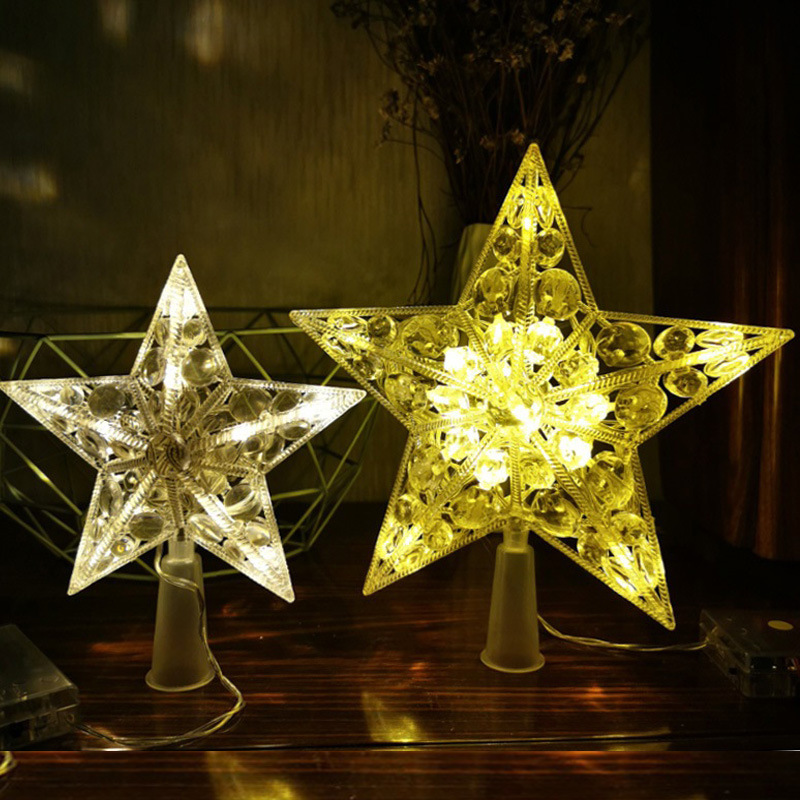 Árbol de Navidad LED de 17CM, decoración superior de estrellas, cuento de hadas, luces de estrella de cinco puntas, decoración de en casa, caja de batería
