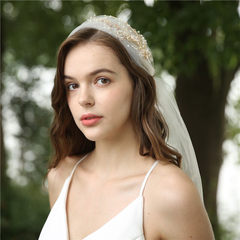 Handmade Beaded Floral Bridal Headpiece Ivory Wedding Veils Party Prom Headwear Brides Hair Accessories