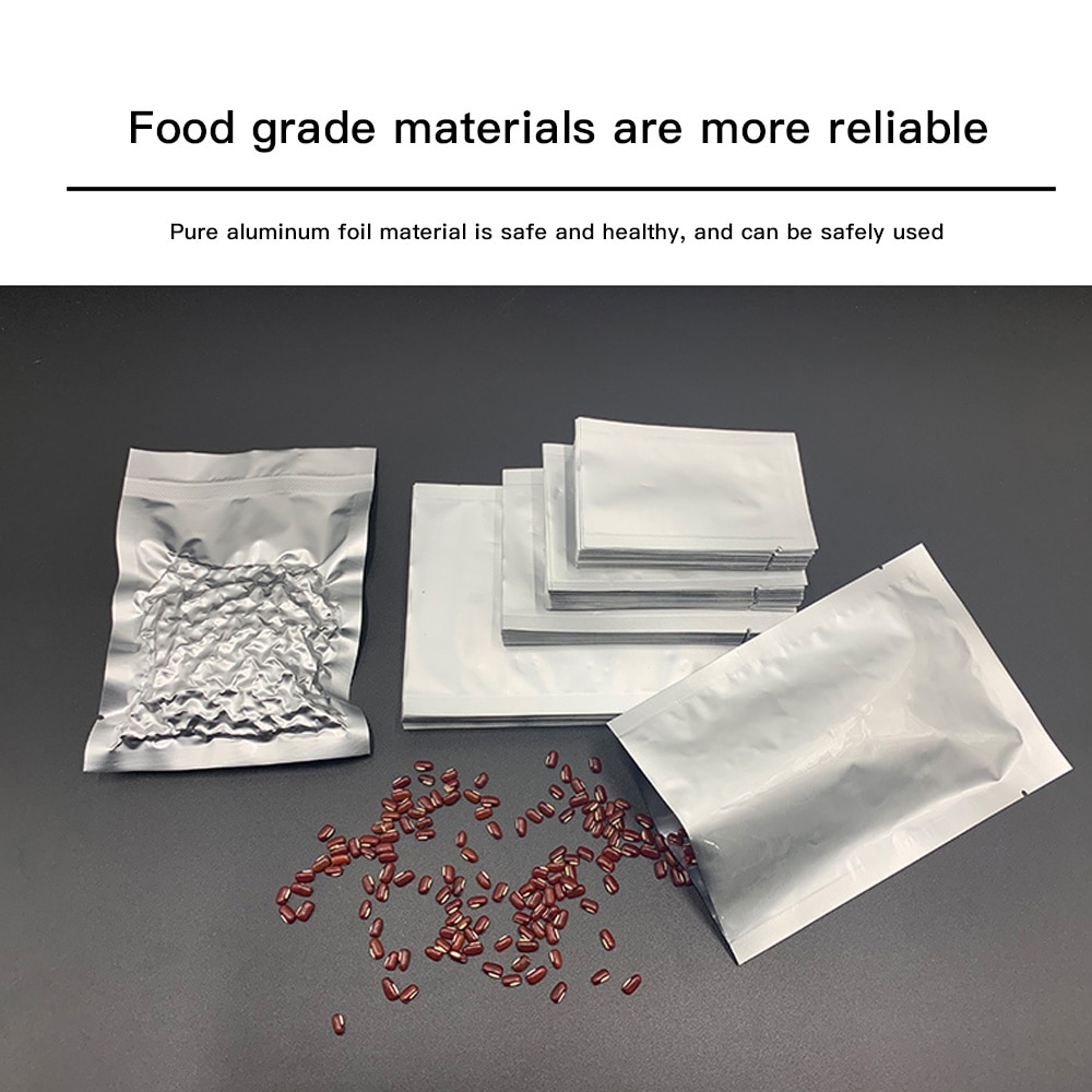 100PCS Silver Aluminum Foil Mylar Bags Vacuum Sealer Zipper Food Saver Bag Storage Pouches For Kitchen Supplies