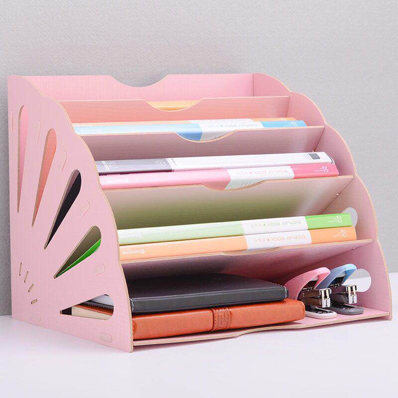 5 plateaux en bois pour documents de bureau, plateau à lettres, organisateur trieur de fichiers de bureau, support pour le bureau à domicile: Pink