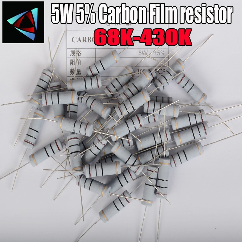 5pcs 5W 5% Carbon Film resistor 1R ~ 1M 68K 75K 82K 91K 100K 120K 150K 180K 200K 220K 240K 270K 300K 330K 360K 390K 430K ohm