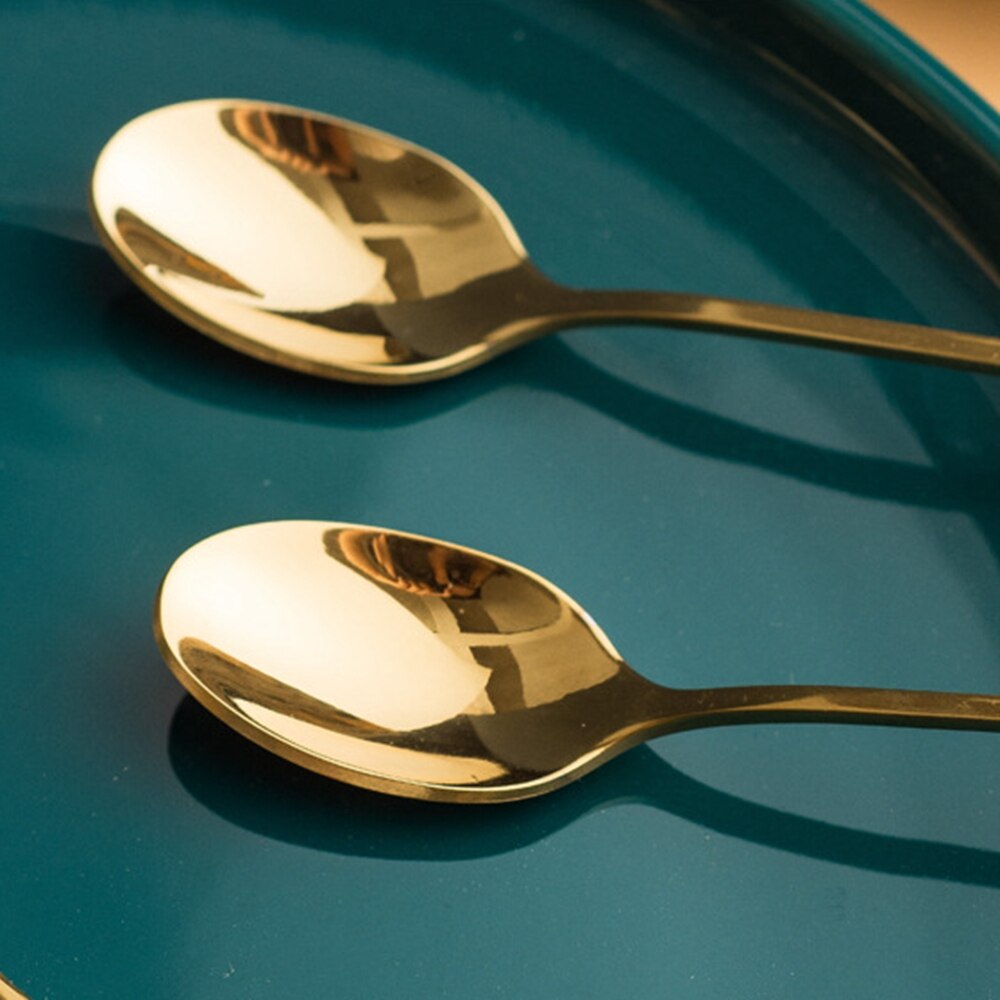 Stainless Steel Spoons Ceramic Handle Tea Coffee Scoop Vintage Gold Plating Dessert Spoon High Grade Cake Scoop Tool