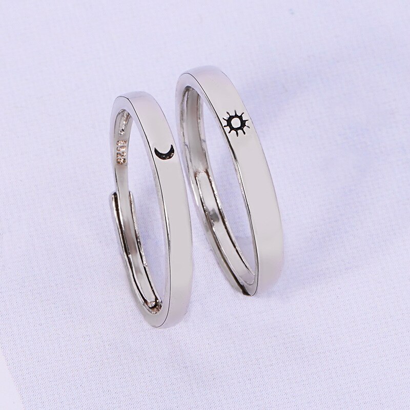 1PC Minimalistische Zilveren Kleur Zon Maan Open Ring Voor Vrouwen Mannen Liefhebbers Unieke Carving Crescent Engagement Wedding Ring Sieraden r57