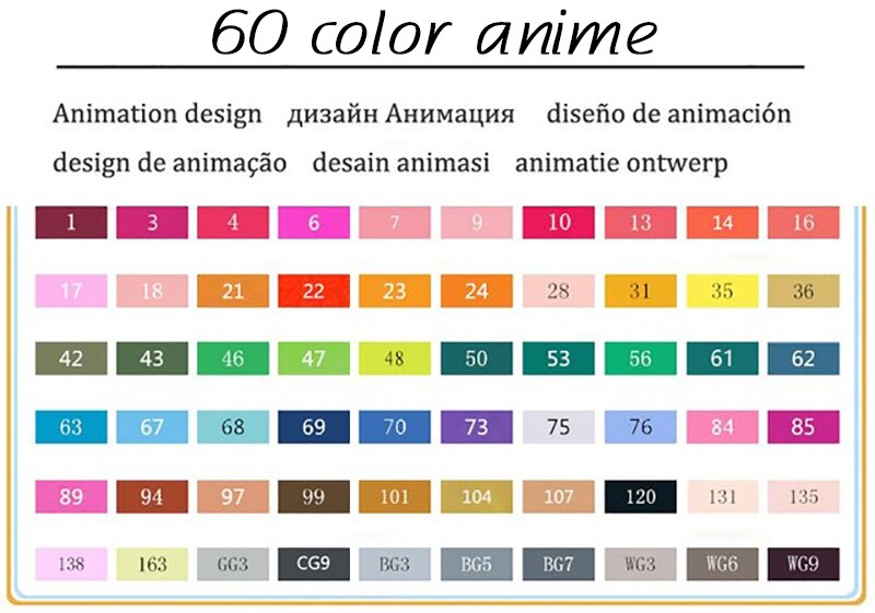 Marqueurs TouchFIVE 30/40/60/80 couleurs Art marqueurs ensemble double tête artiste croquis gras à base d'alcool marqueurs pour Animation Manga: 60 color anime