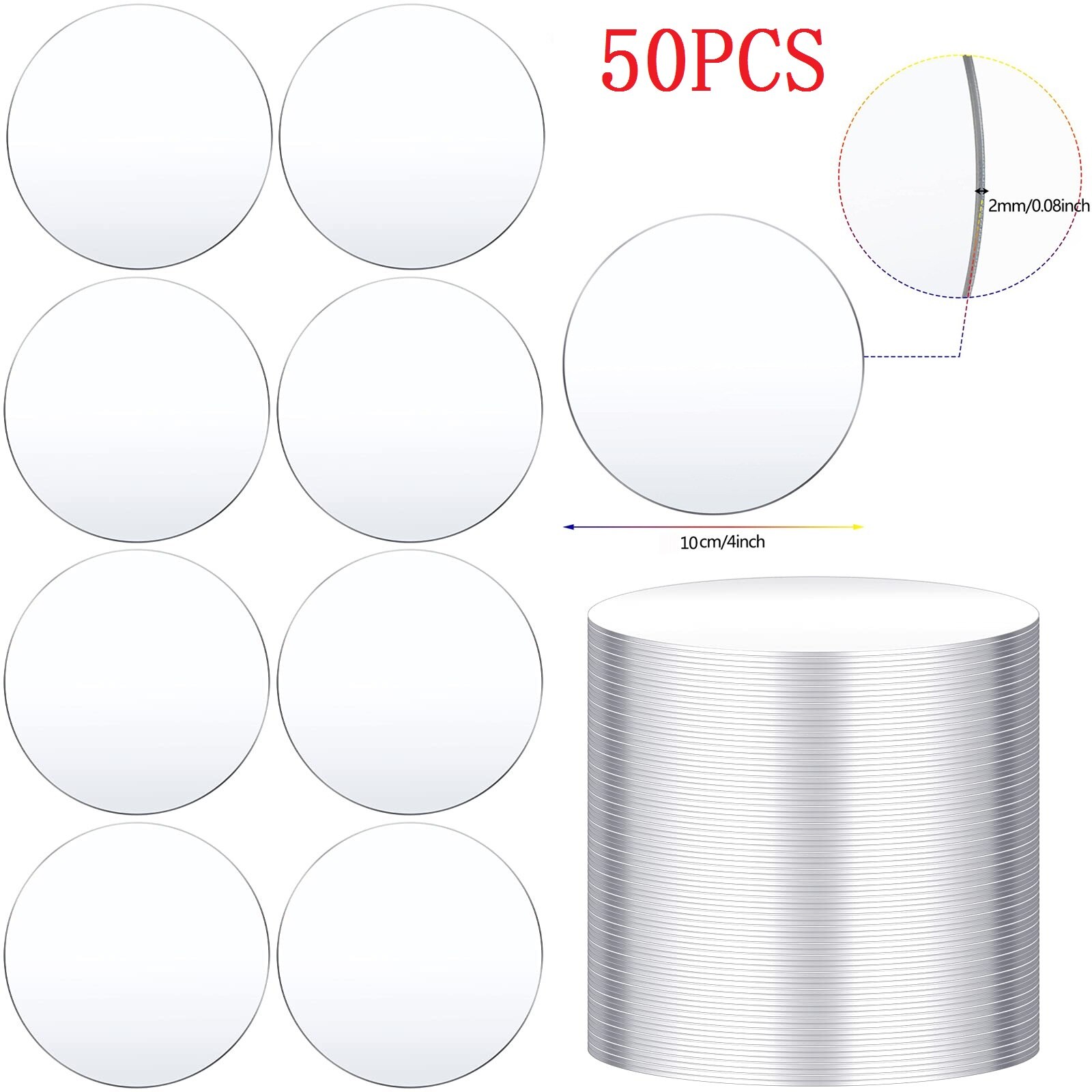50/25 stycken klar akryl cirkel blankt ark runda akrylskivor för konstprojekt målning barn gör-det-själv hantverk 2/3 &quot; 2mm tjocka: 10cm 50 st