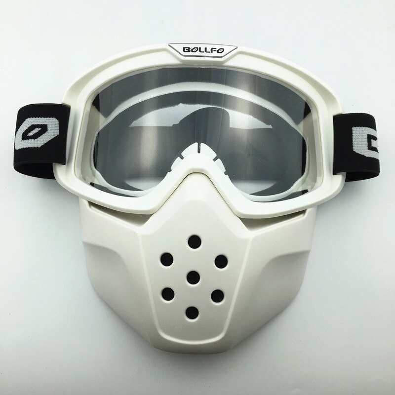 Skid snö cykel motorcykel ansiktsmask glasögon motocross motorcykel öppet ansikte avtagbar skyddsglasögon för haj raw jet hjälmar glasögon: Vit klar