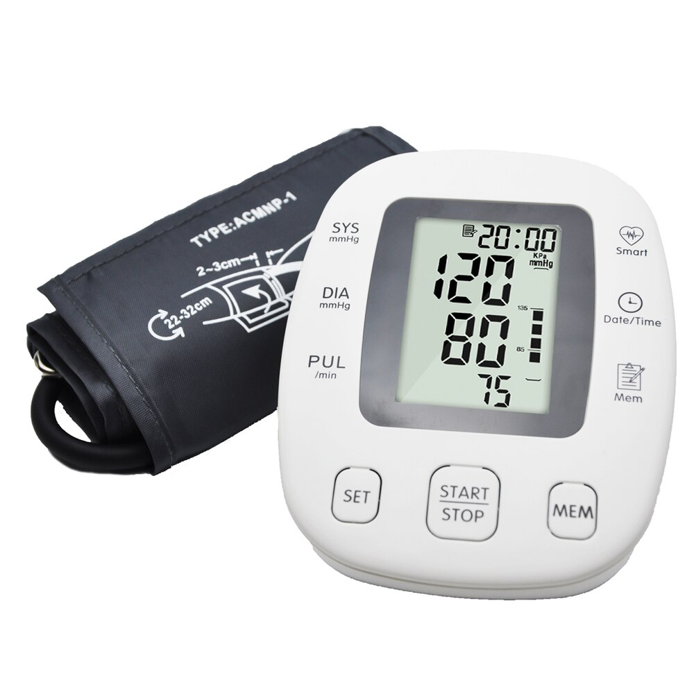 Home Used Health Care Pulse Measurement Tool Portable LCD Digital Tonometer Cuff Upper Arm Blood Pressure Monitor