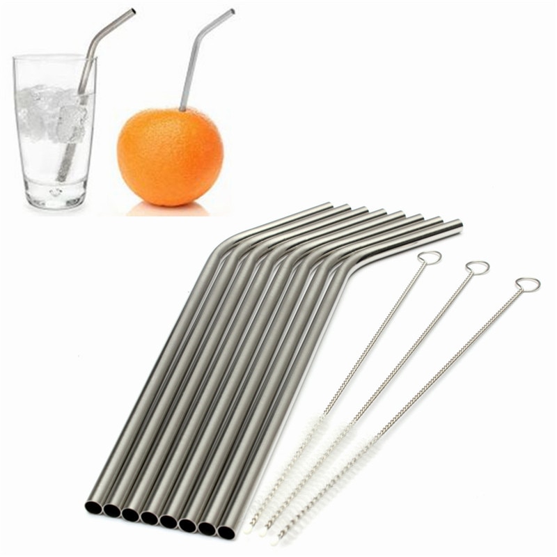 Keuken Bar Accessoires 2 Pcs Roestvrij Rietjes Met 1 Cleaner Brush Metal Rietje Rvs Bocht