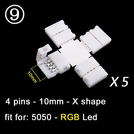 5 pcs 2 pin/4 pin L/T/X Shape LED Strip Light Connector Corner Right Angle 8mm/10mm 5050/3528 SMD Solderless LED Ribbon Adapter: 4Pin RGB X Shape