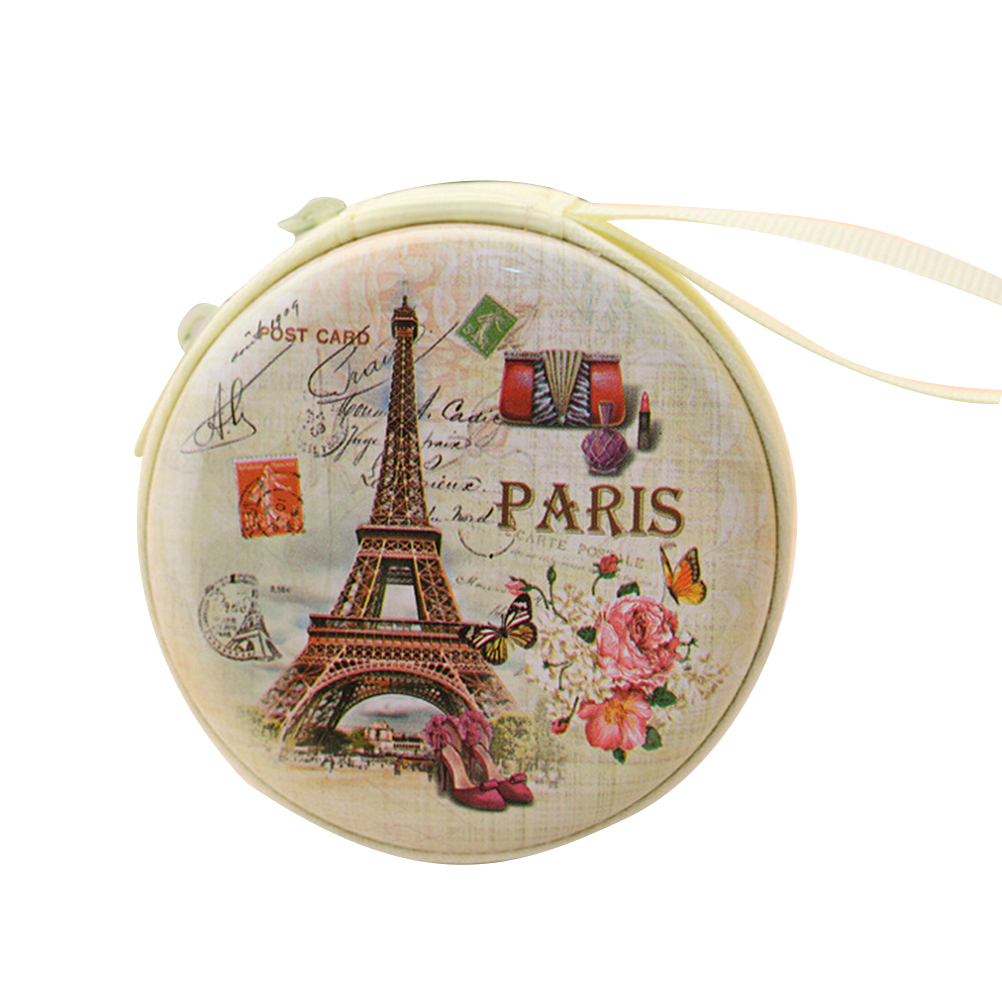 1PC Portable Key Wallet Pouch Bag Mini Cute Unisex Women Round Headset Paris Eiffel Zipper Coin Purse: Dark Yellow