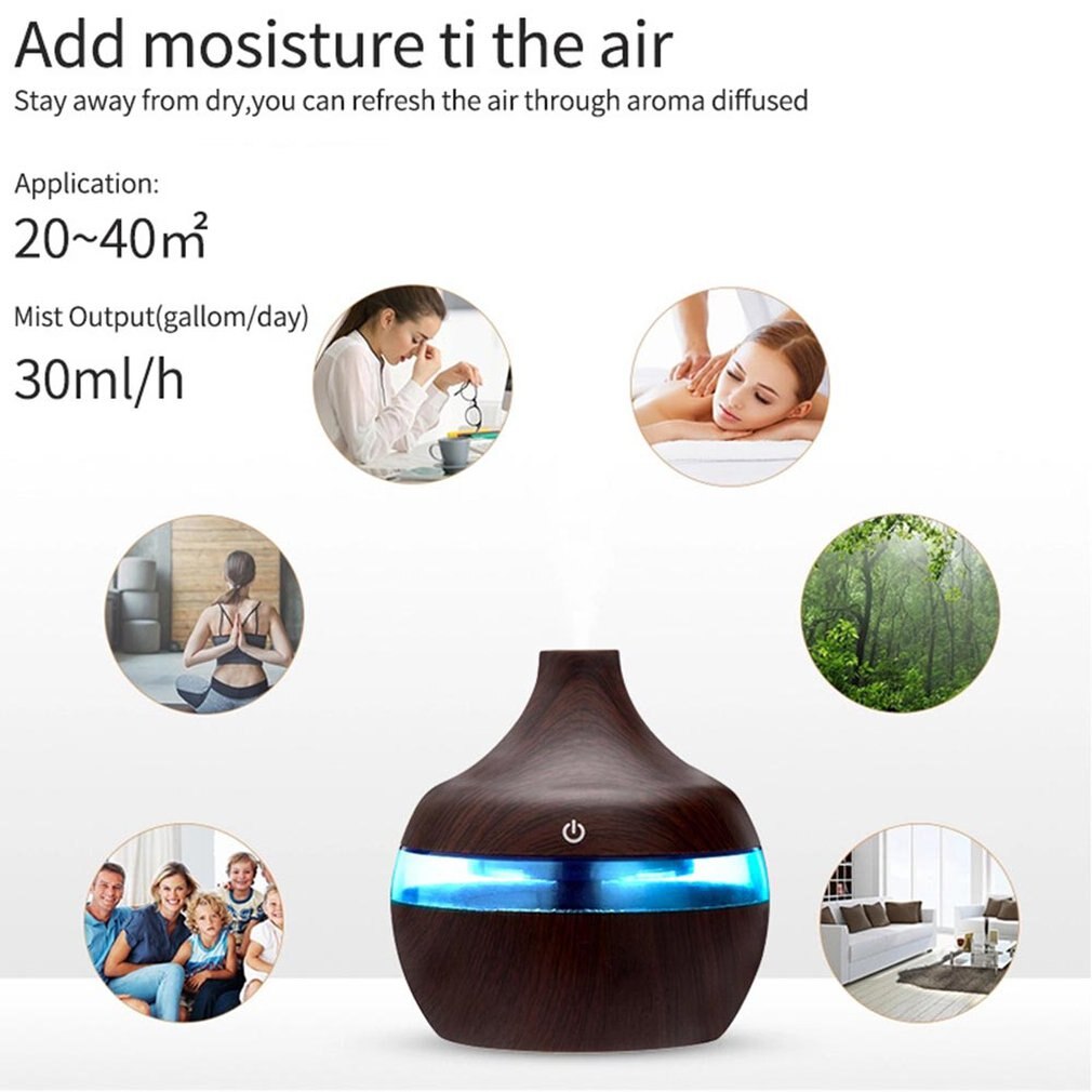 Trekorn aromaterapi usb luftfukter vanndråper luftrensing eterisk olje aroma diffuser hjemmekorn