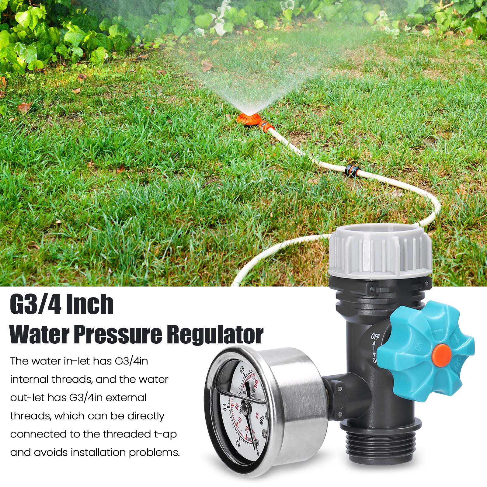 G3/4 Inch Water Pressure Regulator Tool Digital Display Pressure Gauge for Greenhouse Garden Irrigation Controller