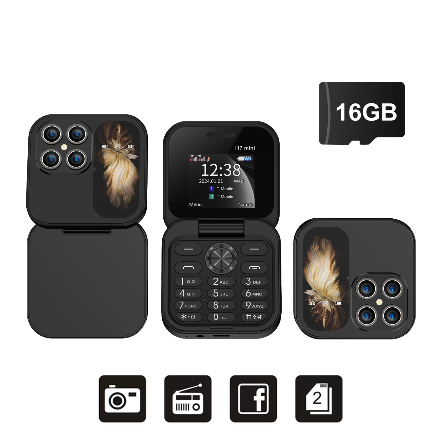 SERVO i17 Mini kippen praktisch 2G Netzwerk 1,77 Zoll Bildschirm Dual SIM Taschenlampe Geschwindigkeit wählen FM Radio Kleine faltbare Telefon: Blau