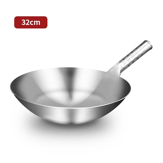 Rustfrit stål wok 1.8mm tyk kinesisk håndlavet wok traditionel non -stick rustende gas wok komfur pan madlavning: 32cm