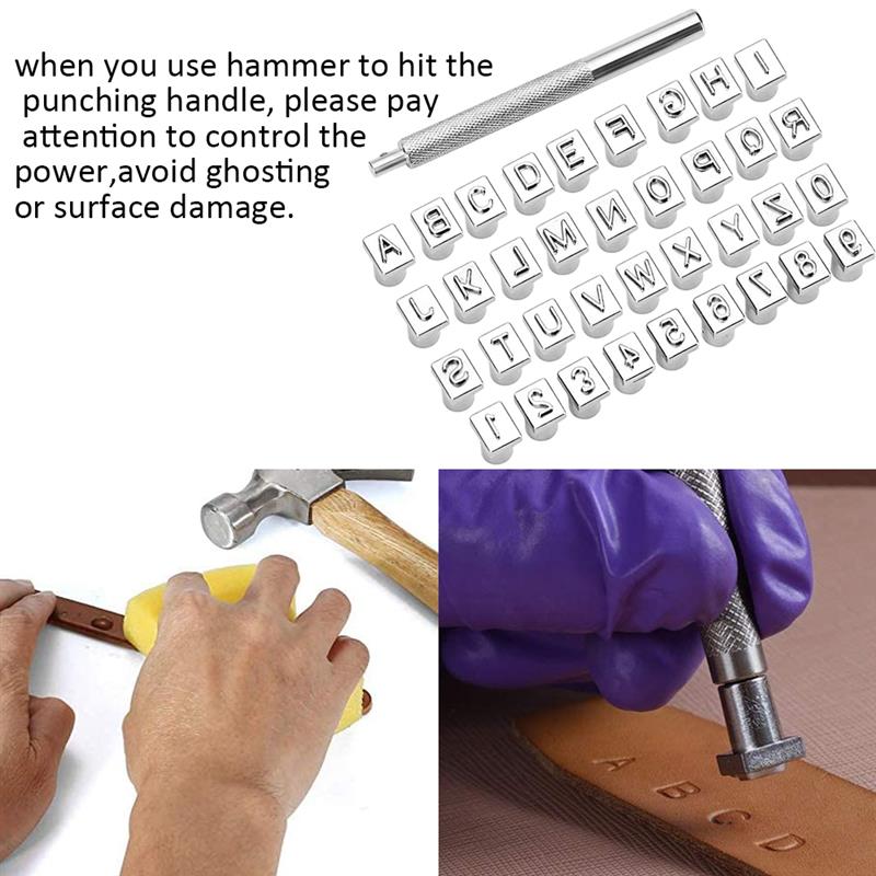 6mm Leather Letter Number Stamp Set Leather Embossing Kit Leather Alphabet Carving Punch Tool for DIY Handmade Leather Art 36PCS