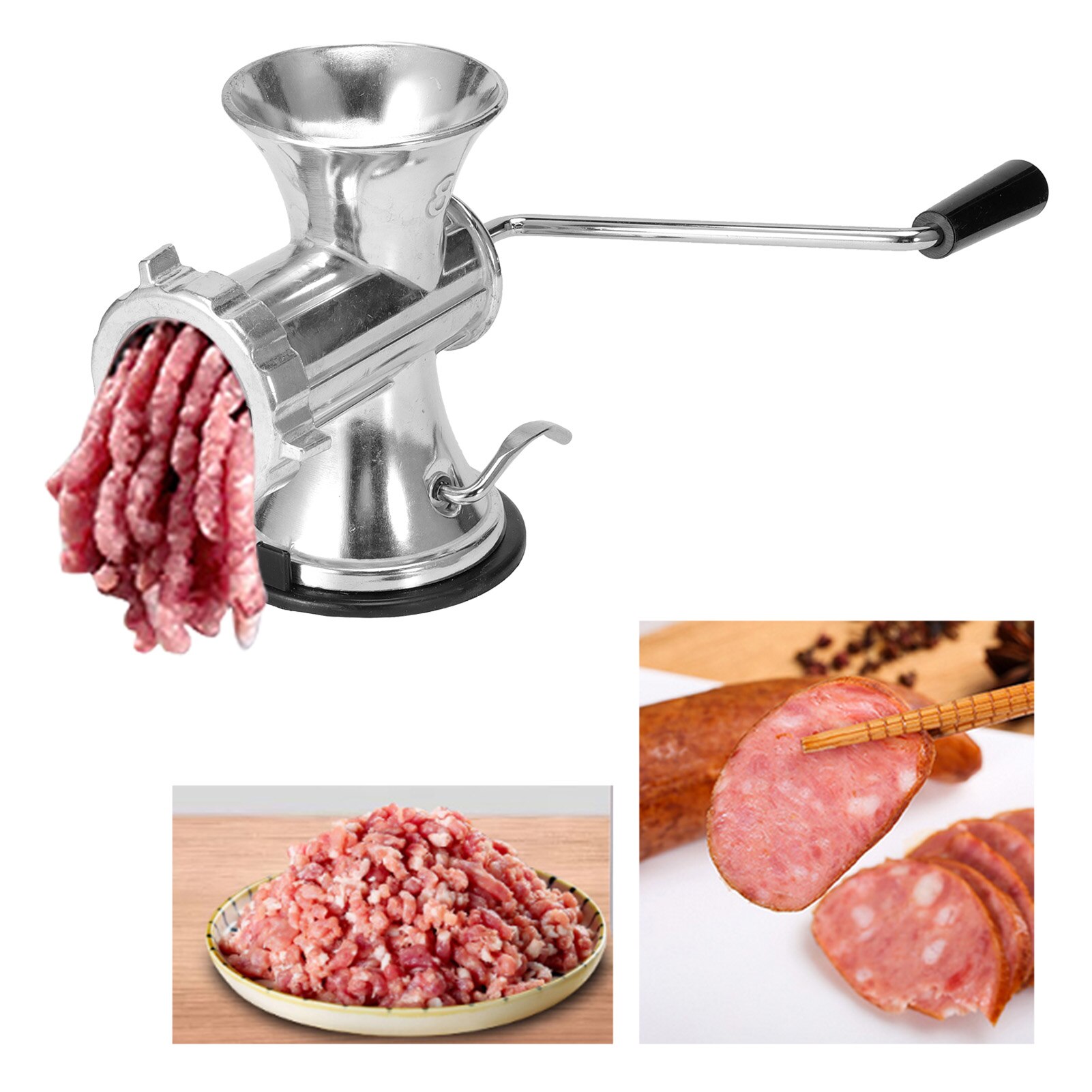 Handmatige Vleesmolen Keuken Vlees Brokentopieces Aluminiumlegering Handmatige Vleesmolen Worst Stuffer Slijpmachine Huis