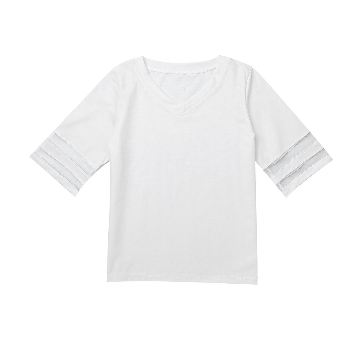 T-shirt estiva per ragazze T-shirt tinta unita scollo a V manica corta T-shirt in cotone per bambini abbigliamento per ragazze T-shirt per bambini Casual abbigliamento