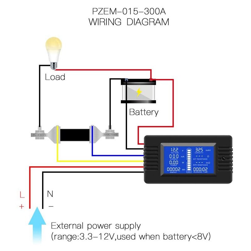 Multifunction Battery Monitor Meter,0-200V,0-300A (Widely Applied To 12V/24V/48V RV/Car Battery) LCD Display Digital Current Vol