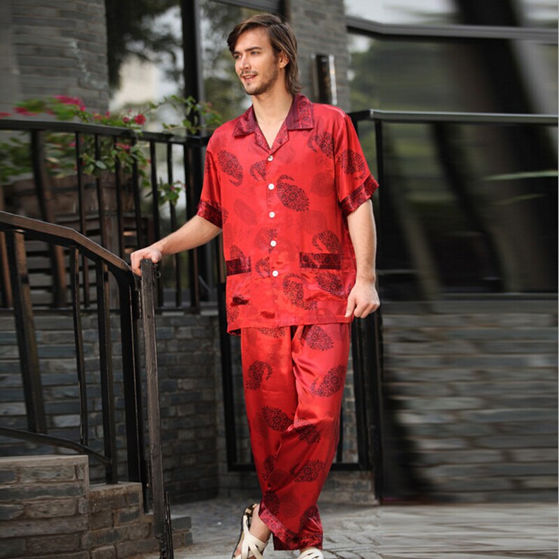 Pyjama en Satin de soie à manches courtes pour homme, ensemble de vêtements de nuit pour la maison, directe
