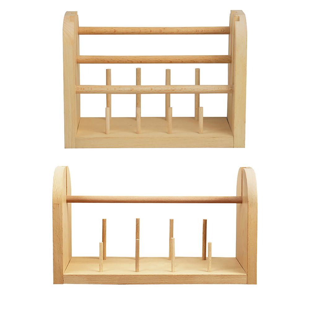 Wooden Thread Rack Thread Spool Holder With Horizontal Rotating Spindles And Vertical Static Spindles For Organizing Embroidery