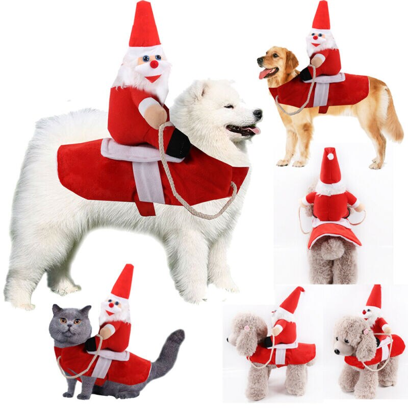 Christmas Dog Santa Claus Cosplay Costume Big Dog Puppy Christmas Santa Doll+Costumes Clothes Pet Riding Set Apparel S-XL